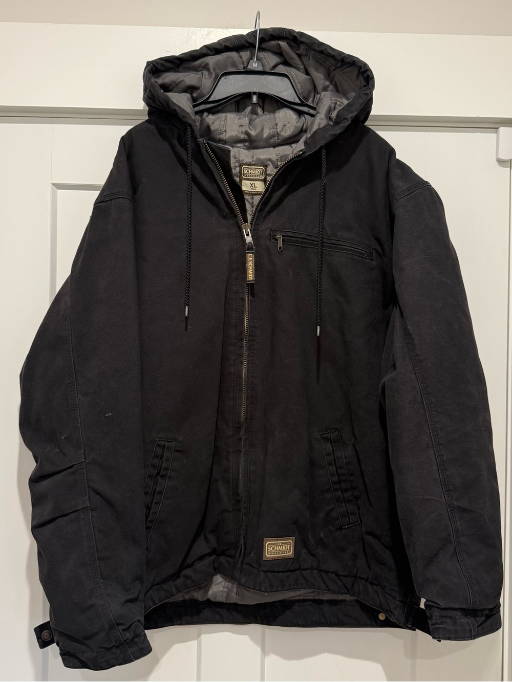 C.E. Schmidt Mens Black Hooded Full Zip Insulated Lined Work Jacket XL Tall